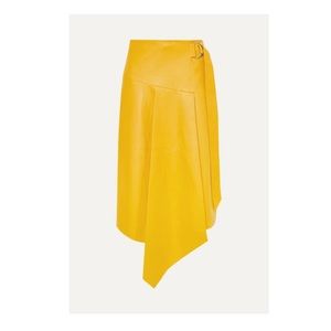 Tibi mustard yellow leather midi skirt